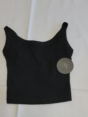Klassy Network Black Ribbed Crop Tank Top Adjustable Straps - Women